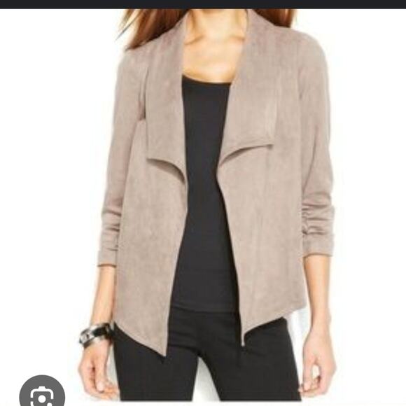 NWT Alfani Women's Faux Suede Open Front Jacket - Taupe, Size 1X, - Picture 1 of 5